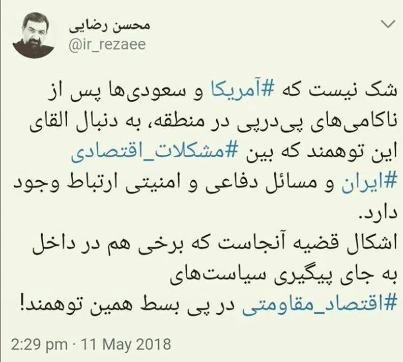 طعنه محسن رضایی به توهم دولتی‌ها +عکس