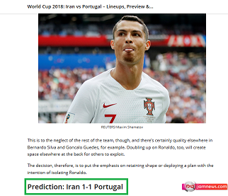 پیش‌بینی جالب یک سایت انگلیسی از نتیجه بازی ایران و پرتغال+ تصویر