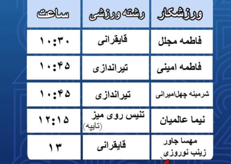 المپیک ۲۰۲۴| برنامه رقابت نمایندگان ایران در روز دوم