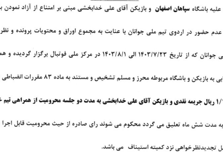 جریمه ۱۱ باشگاه به دلیل همکاری نکردن با تیم فوتبال جوانان