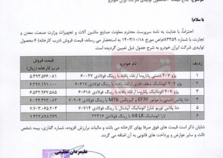 قیمت جدید ۶ محصول ایران خودرو اعلام شد + جدول