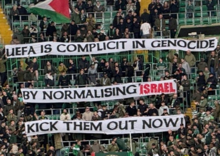 حمله هواداران سلتیک به یوفا؛ در نسل‌کشی همدست هستید! + عکس